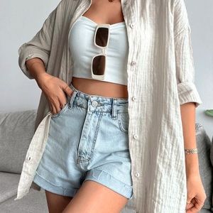 Crinkle Button Down Top